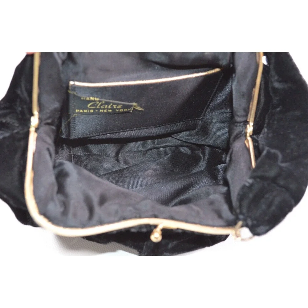 Vtg Claire Black Velvet Evening Bag Beggars Purse Kiss Lock Goldtone Hardware‎